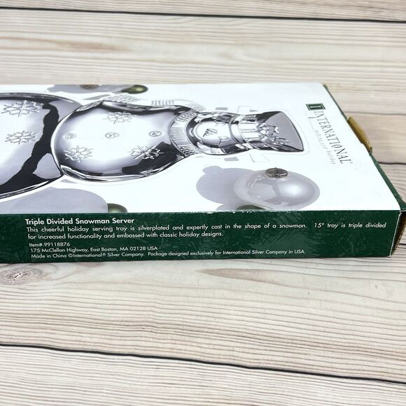 VTG International Silver Divided Snowman Server 15” Silverplate Christmas Tray - Picture 12 of 13